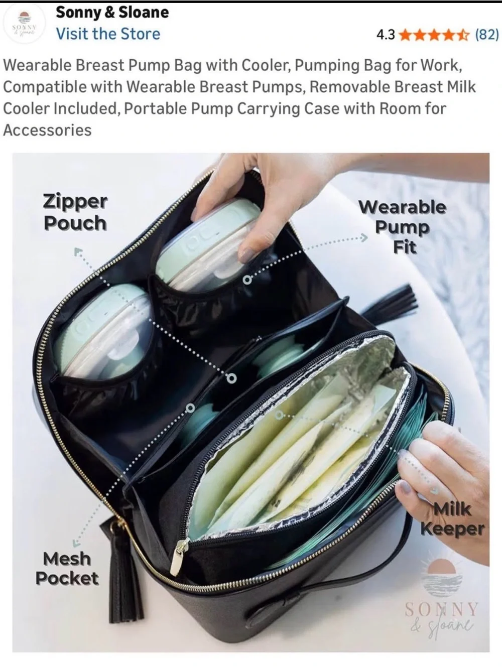 Black Wearable Breast Pump Cooler Bag
